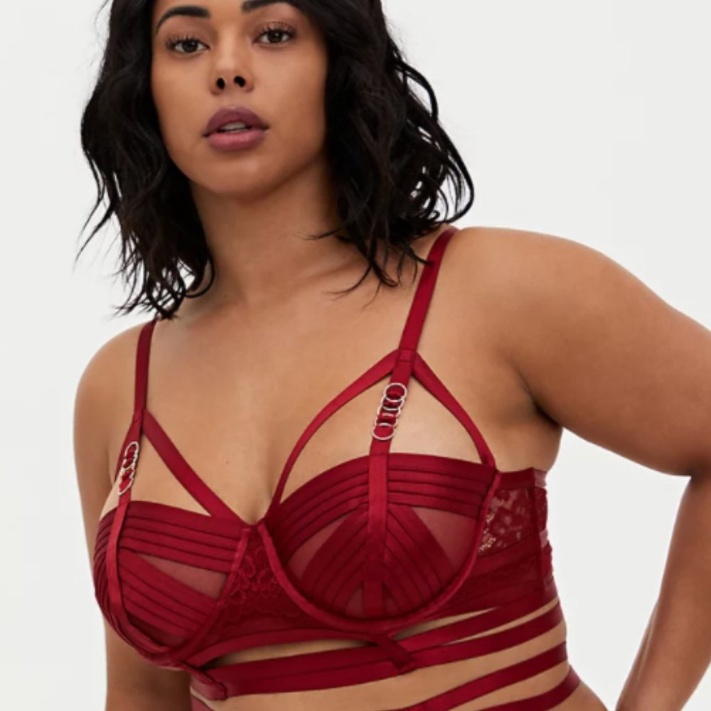 Torrid Dark Red Lace Cage Underwire Longline Bralette